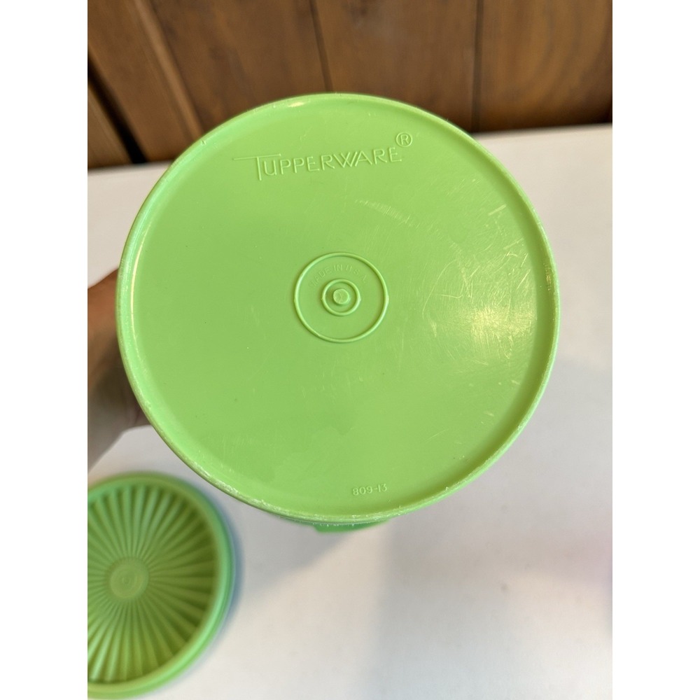 VTG Tupperware Servalier Canister Set Green Apple Nesting 70s (4) Sunburst Lids - Picture 10 of 16